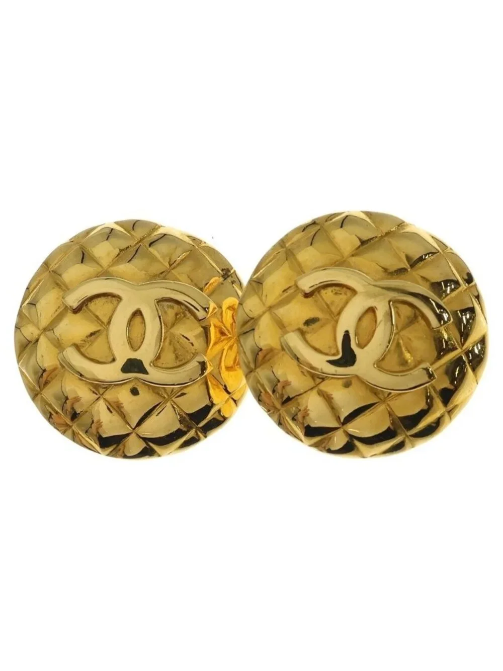 Chanel CC Logo Earrings Quilted Gold Metal